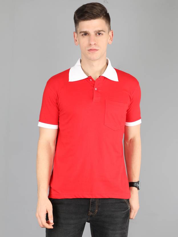 Fleximaa Men Solid Polo Neck Cotton Blend Red T-Shirt