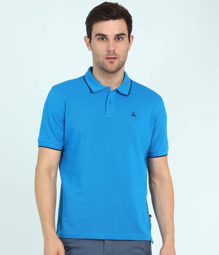 PARX Solid Men Polo Neck Blue T-Shirt