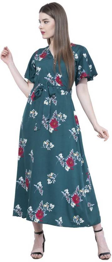 3SIX5 Women A-line Dark Green Midi/Calf Length Dress