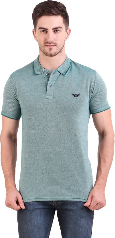 BRAVEZI Men Solid Polo Neck Cotton Blend Light Green T-Shirt