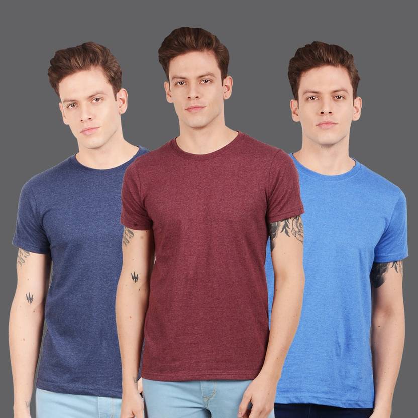 SCOTT INTERNATIONAL Pack of 3 Men Solid Round Neck Pure Cotton Multicolor T-Shirt