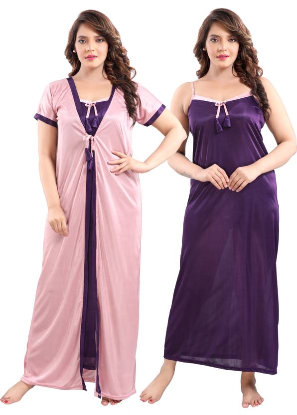 [Size Free] TRUNDZ Pack of 2 Women Nighty with Robe  (Pink)