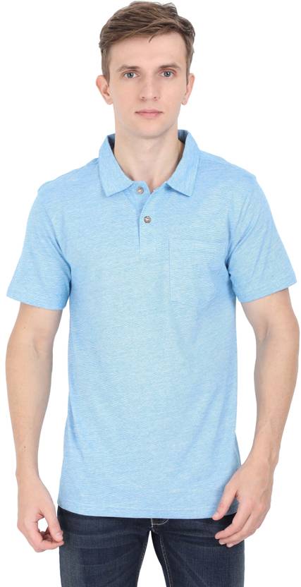 ECOLINE Clothing Men Solid Polo Neck Polycotton Light Blue T-Shirt