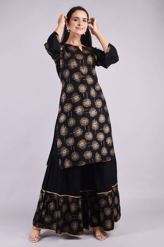 Women Viscose Rayon Kurta Skirt Set