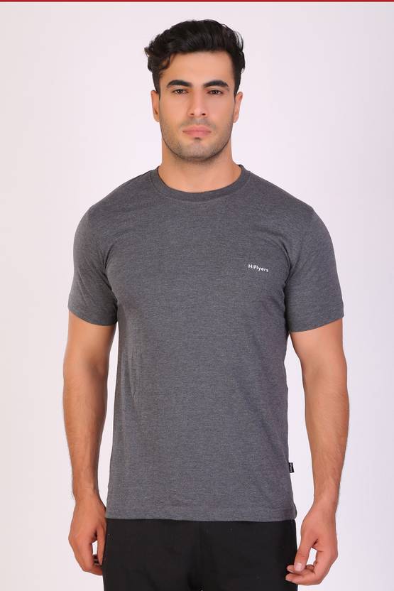 Hiflyers Solid Men Round Neck Grey T-Shirt