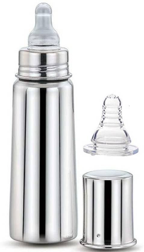 Beautiq Baby Collections Complete Stainless Steel Feeding Bottle 250ml with Extra Nipple - 250 ml