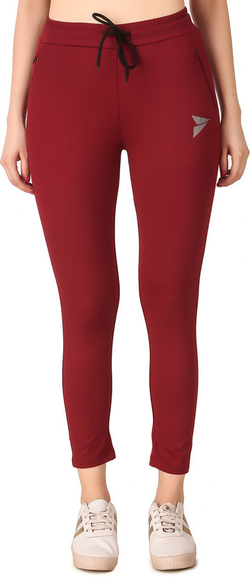 Fitinc Solid Women Maroon Track Pants 