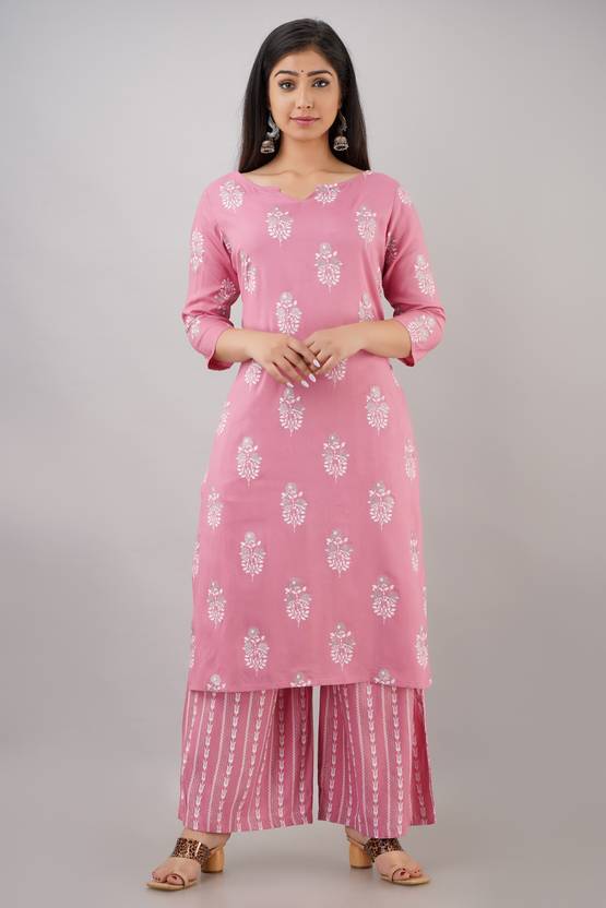 CHARMANT Pack of 2 Printed Viscose Rayon Straight Kurta for Women
