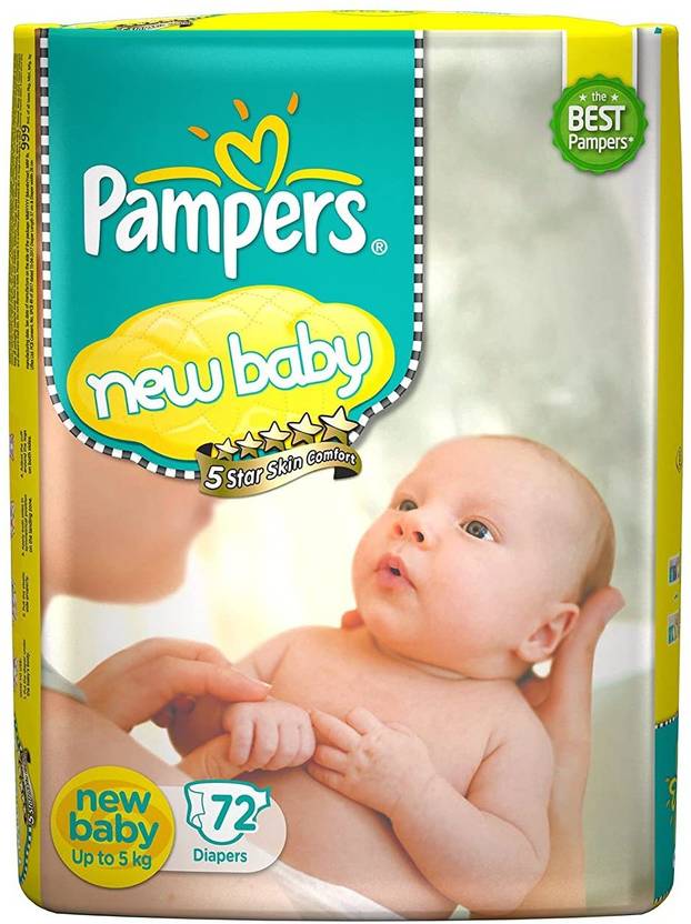 Pampers Active Baby Diapers,72 New Born, Extra Small, (NB, XS) size, Count, Taped style diaper