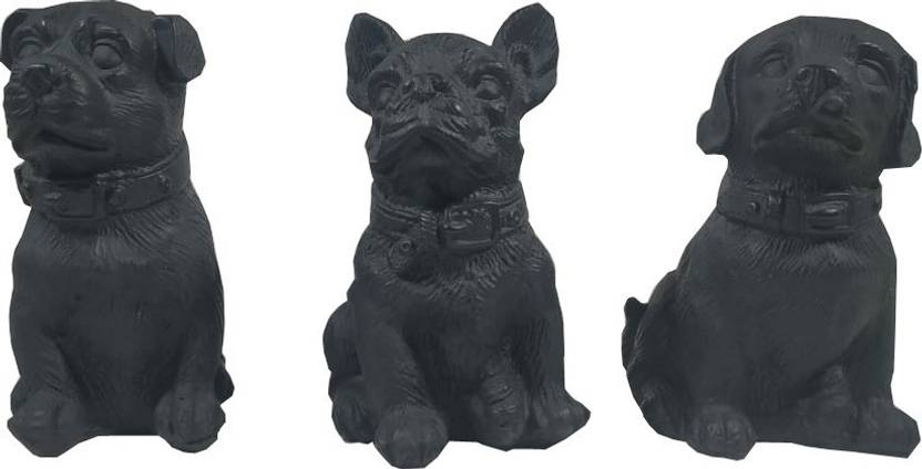 Teezori Black Dog Statue For Peace And Happiness ( Puppy Dog ) Decorative Showpiece  -  10 cm