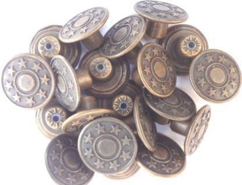 greengrow Unisex No Sewing Brass Jeans Buttons Brown Buttons (Pack of 20)Star Pattern Brass Buttons (Pack of 20) Brass Buttons