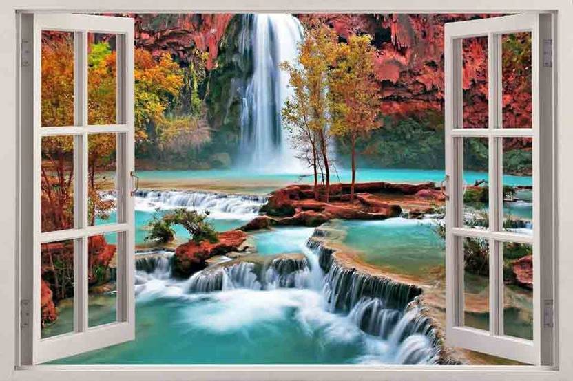 3D Vastu Beautiful Nature Waterfalls Waterproof Vinyl Sticker Poster