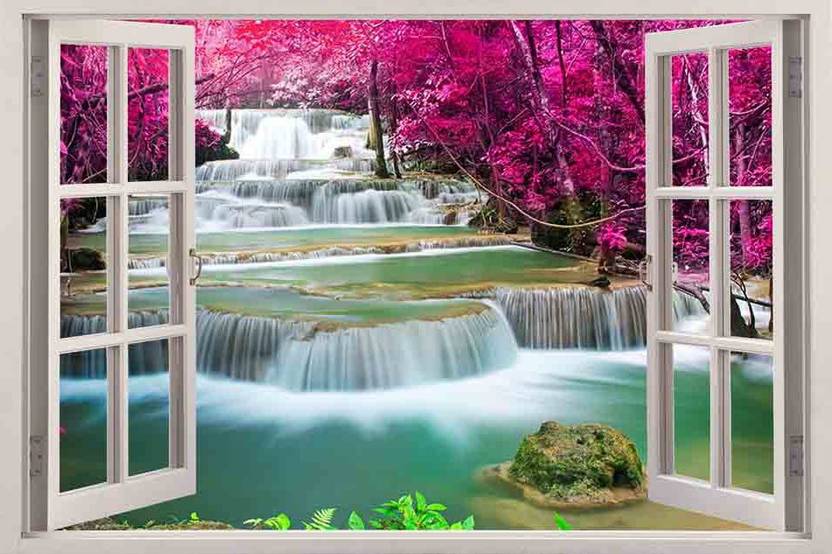 3D Vastu Beautiful Nature Waterfalls Waterproof Vinyl Sticker Poster