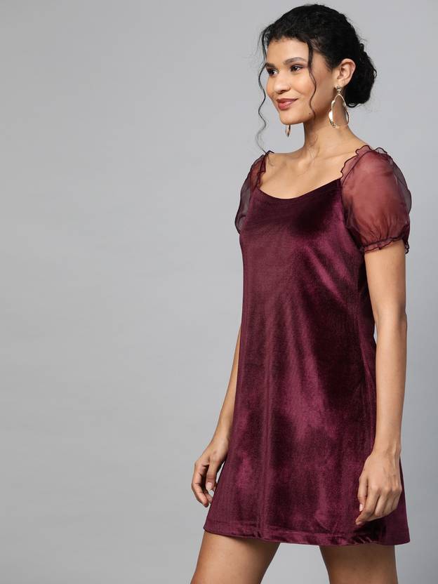 Women Shift Maroon Dress
