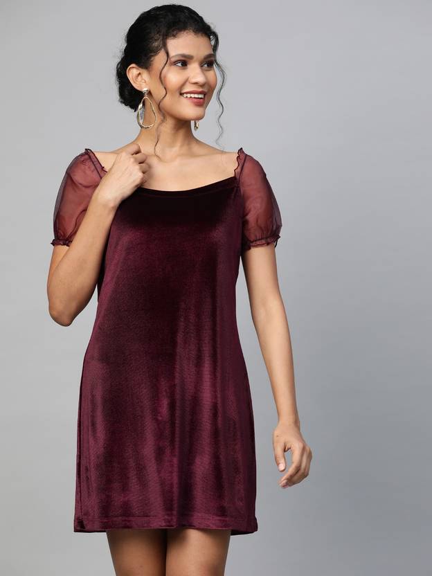 Women Shift Maroon Dress