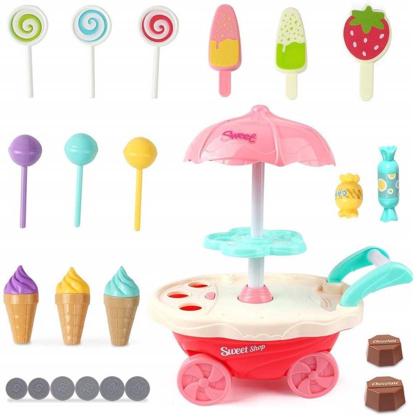 TEMSON Sweet Shopping Battery Operated Ice Cream Trolley Pretend Roll