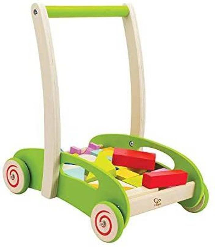 Hape Block and Roll Cart Toddler Wooden Push and Pull Toy Block and