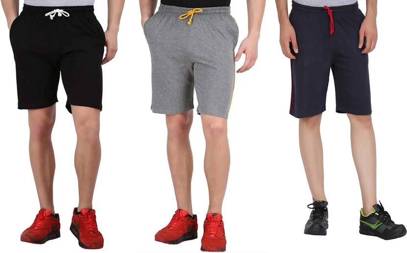 [Sizes M, L, XXL] MADMAN Pack of 3 Solid Men Multicolor Basic Shorts