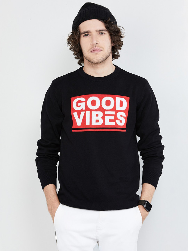 MAX Printed Men Round Neck Black T 