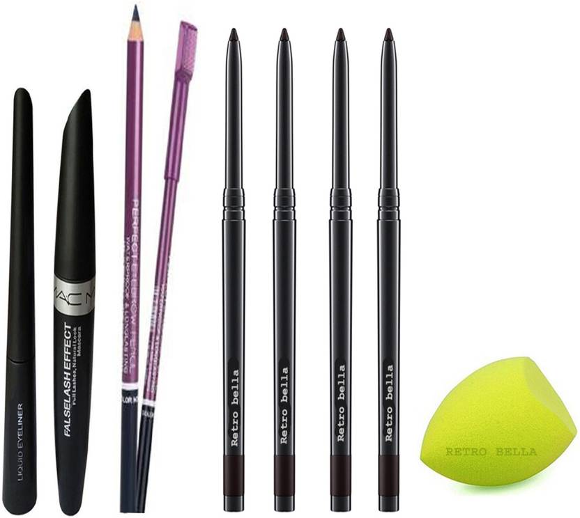 retro bella mascara ,4 kajal , eyeliner , eyebrow pencil , puff Price