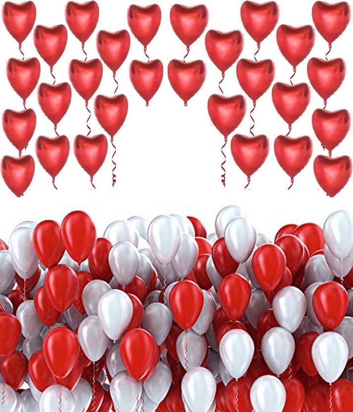Devansh enterprises Solid Red Heart Shaped Balloons ( Pack of 20)With Beautiful 15 Red & 15 White Balloons(Pack Of 30)For Birthday/Valentine day Decoration Balloon