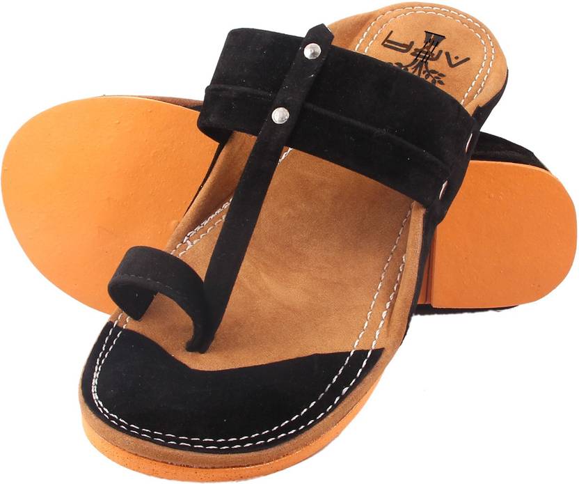 Men Black Flats Sandal