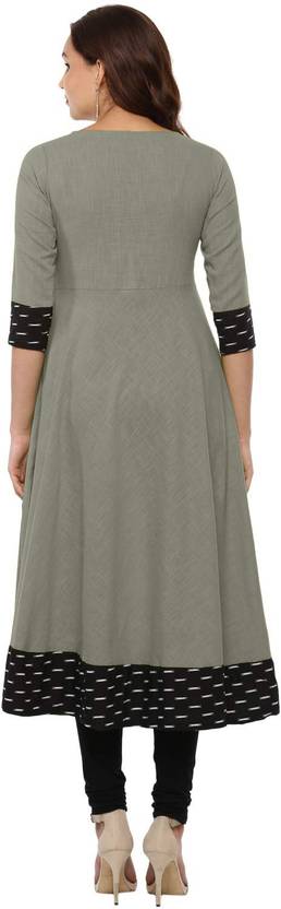 Women Printed, Solid Cotton Blend Anarkali Kurta  (Grey)