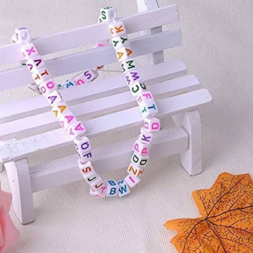 BBS DEAL 100 Pieces 6mm DIY White Colorful Acrylic Alphabet Letter Cube Beads for jewelry making, Bracelets, Necklaces,Children's Educational Toys, Key Chains and Kids Jewelry