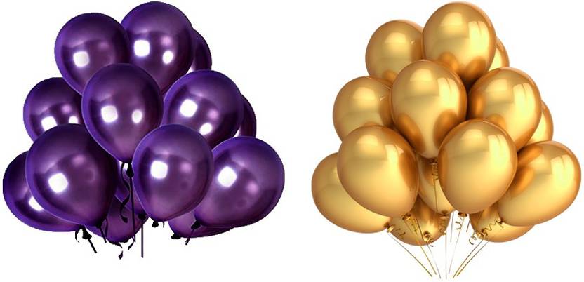 CherishX.com Solid Metallic Colour Balloons for Party Decorations Pack of 50 - Golden and Purple Metallic Balloon