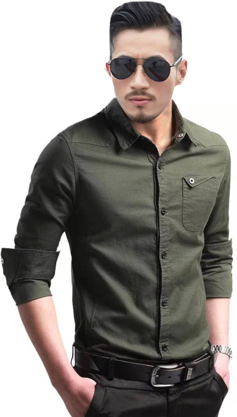trybuy.in Men Solid Casual Dark Green Shirt
