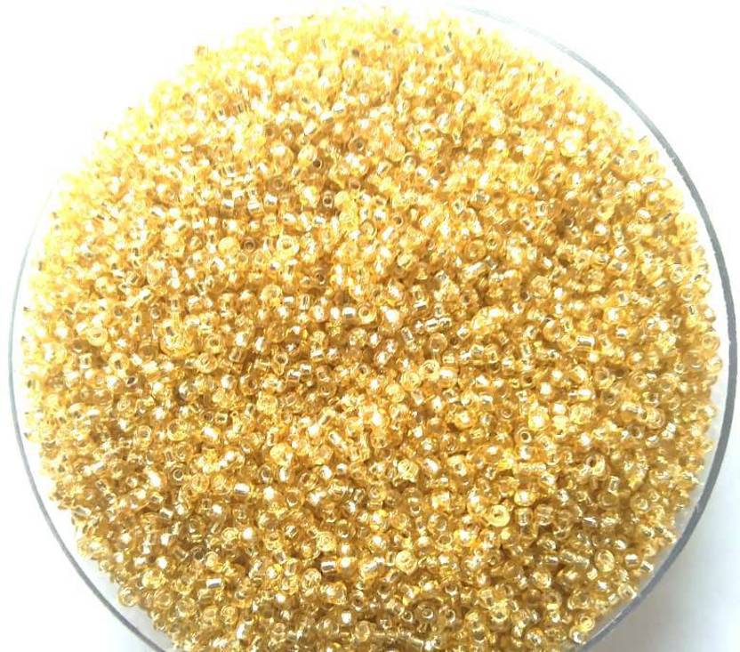 Atifa embroidery material 11-0/2mm golden round glass seed beads for embroidery, decoration, craft and jewellery making(100 gm)