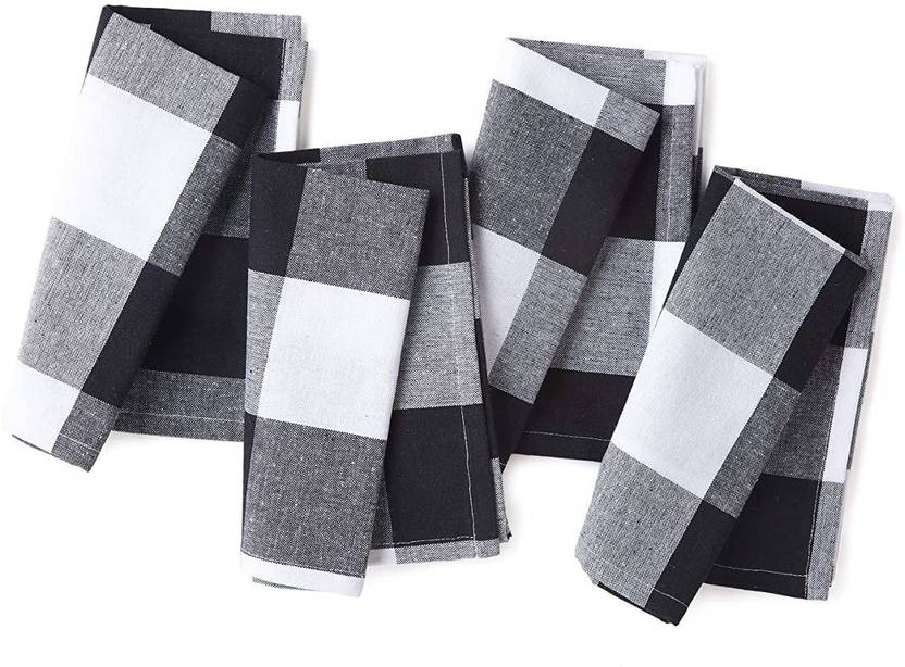 BIRDWING Dinner Table Napkin Black, White Cloth Napkins