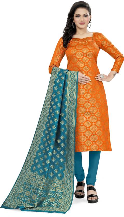 VredeVogel Unstitched Silk Blend Salwar Suit Material Self Design