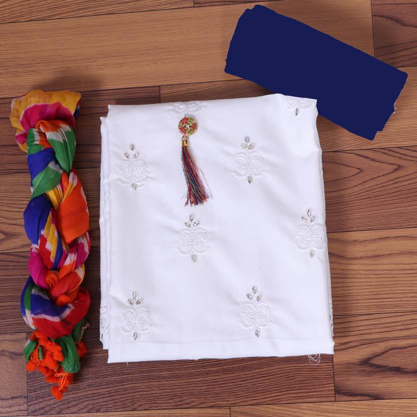 Unstitched Cotton Linen Salwar Suit Material Embroidered