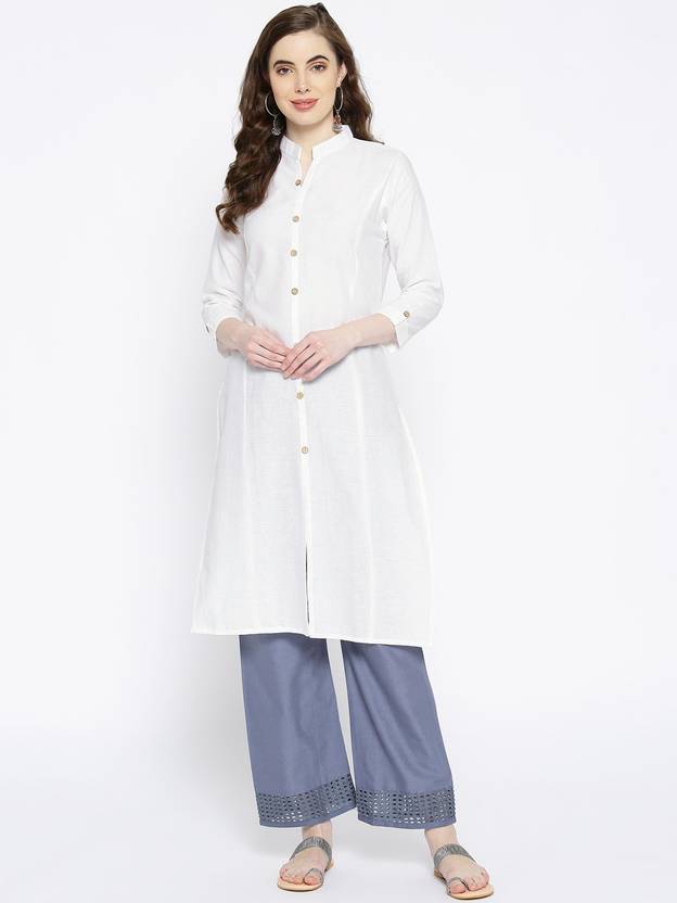 DEIFIC Solid Pure Cotton Straight Kurta for Women