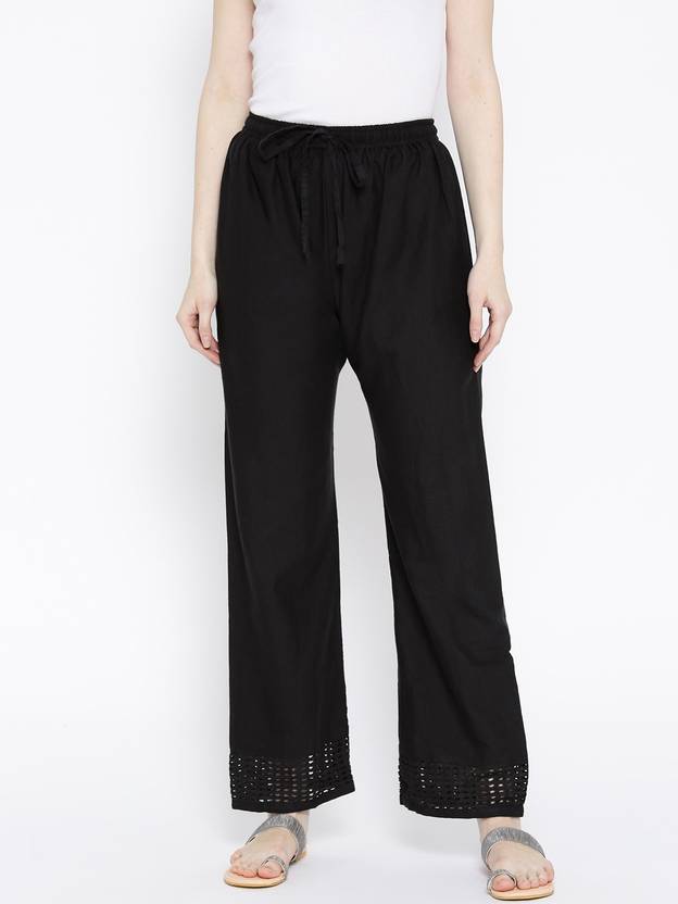 DEIFIC Women Regular Fit Black Pure Cotton Trousers