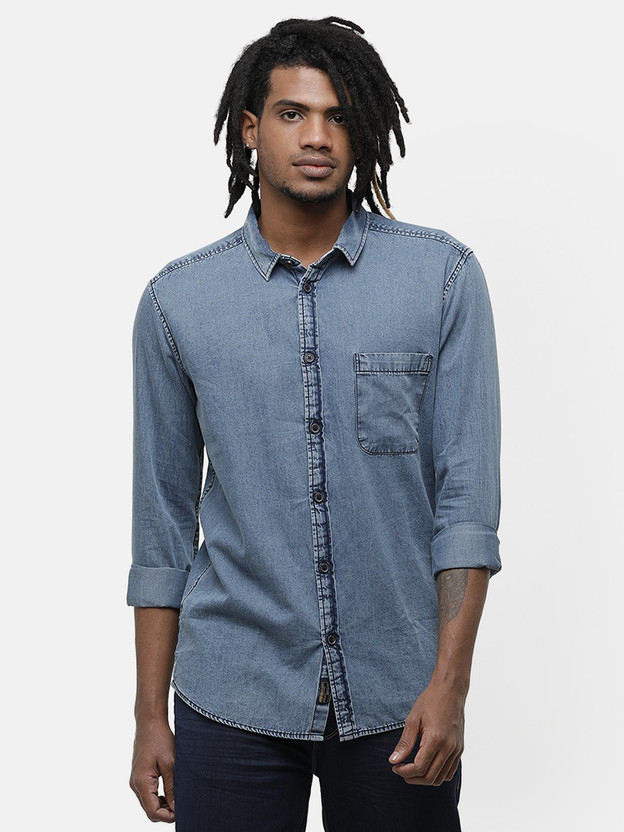 VOI JEANS Men Washed Casual Blue Shirt 