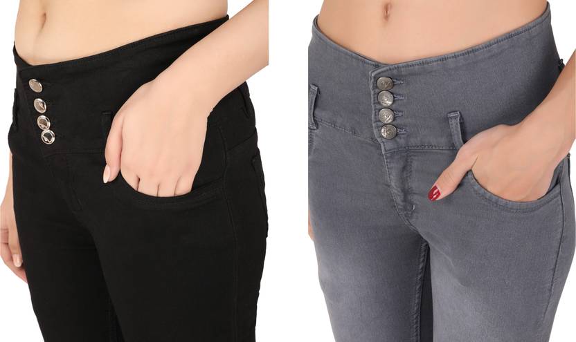 Women Skinny High Rise Black, Grey Jeans