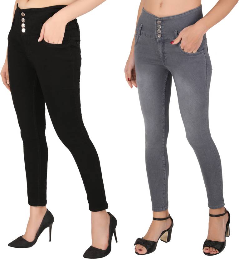 Women Skinny High Rise Black, Grey Jeans
