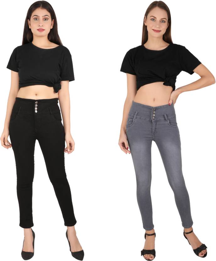 Women Skinny High Rise Black, Grey Jeans