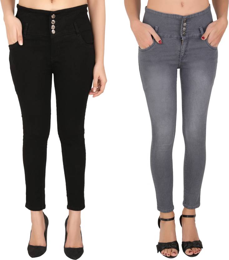 Women Skinny High Rise Black, Grey Jeans