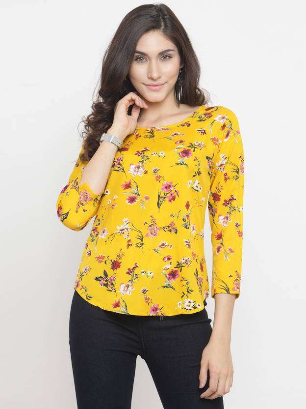 TANDUL Casual 3/4 Sleeve Floral Print Women Multicolor Top