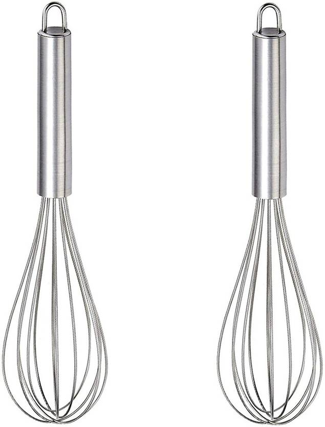 Tuelip Set of 2 Stainless Steel bread dough whisk whipper for pastry,cake, pizza, whisker for eggs, cream, frother for milkshake, lassi, buttermilk, soup, coffee Great alternatives to a blender, mixer or hook Stainless Steel Balloon Whisk