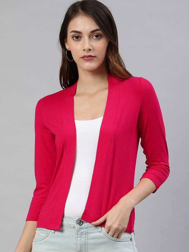 zebu Women Jacket Style 3/4th Sleeve Pink Shrug