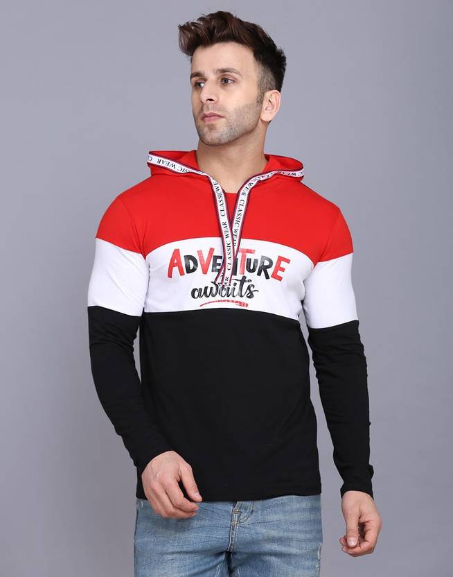 SLOWLORIS Typography Men Hooded Neck Multicolor T-Shirt