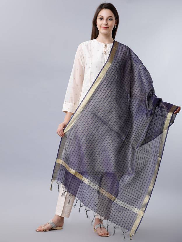 Vishudh Cotton Blend Self Design Blue Women Dupatta