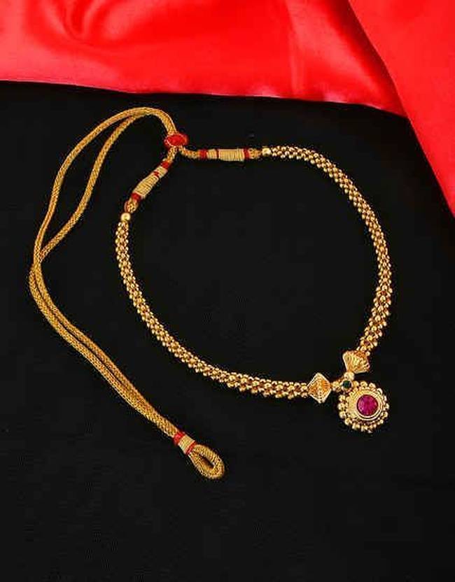 Traditional Wedding Maharashtrian Kolhapuri Thushi ( Choker ) Necklace Set Jewellery for Women and Girls Pearl, Cubic Zirconia Gold-plated Plated Copper Necklace