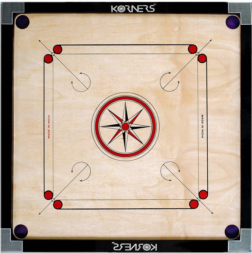 KORNERS 32' Inch 4Mm Round Pocket Carrom Board With Coins, Striker