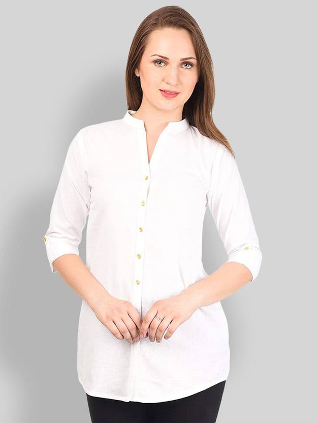 DEIFIC Women Solid Casual White Shirt