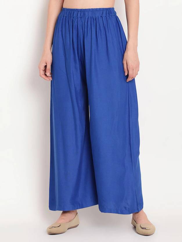 ZAYANQA Women Flared Blue Cotton Blend Trousers